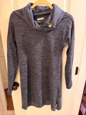 12 PM By Mon Ami Heathered Navy Cozy Cowl Neck Dress